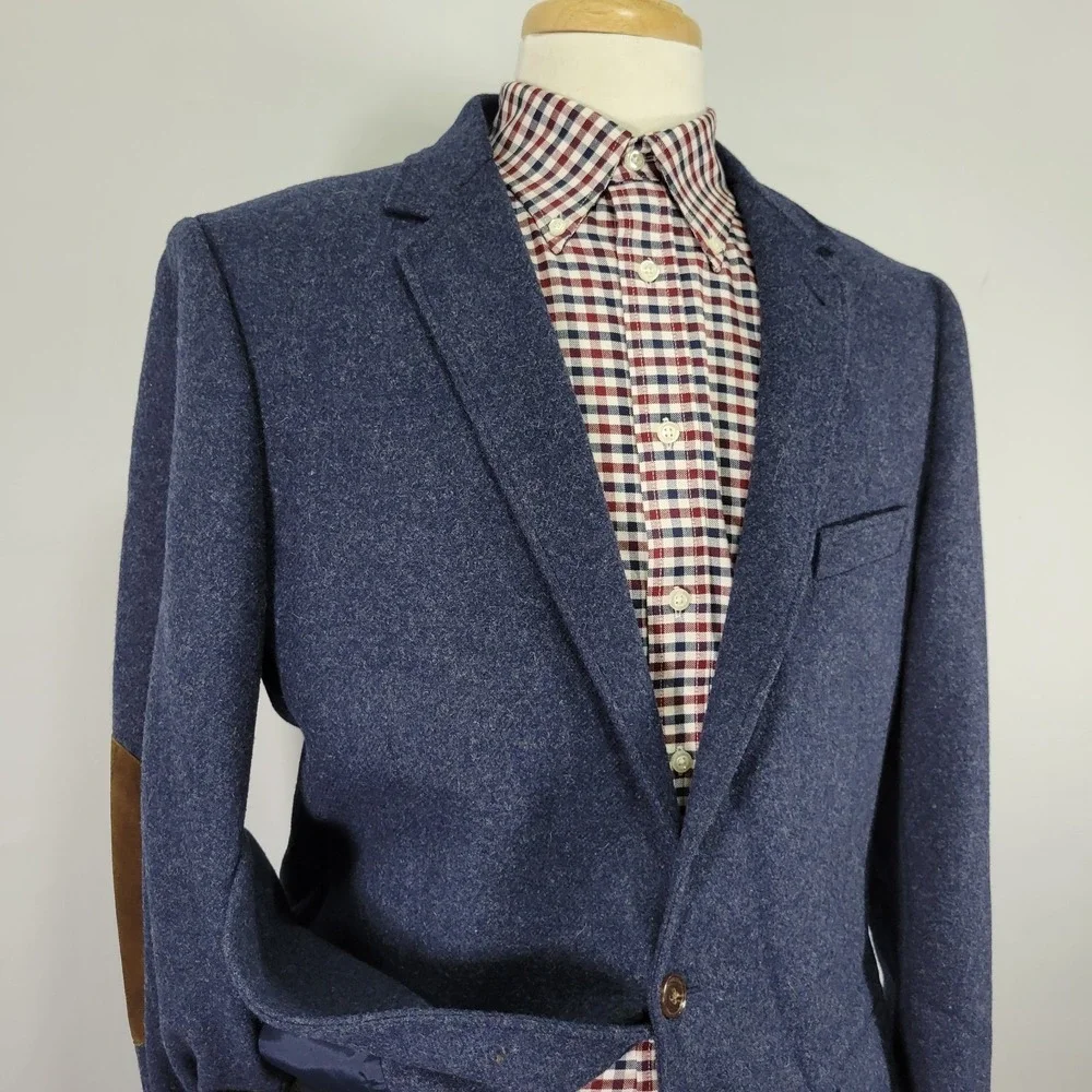 J.Crew‎ Men's Tweed Sport Coat Blazer Two Button Twill Navy Wool Blend 44R